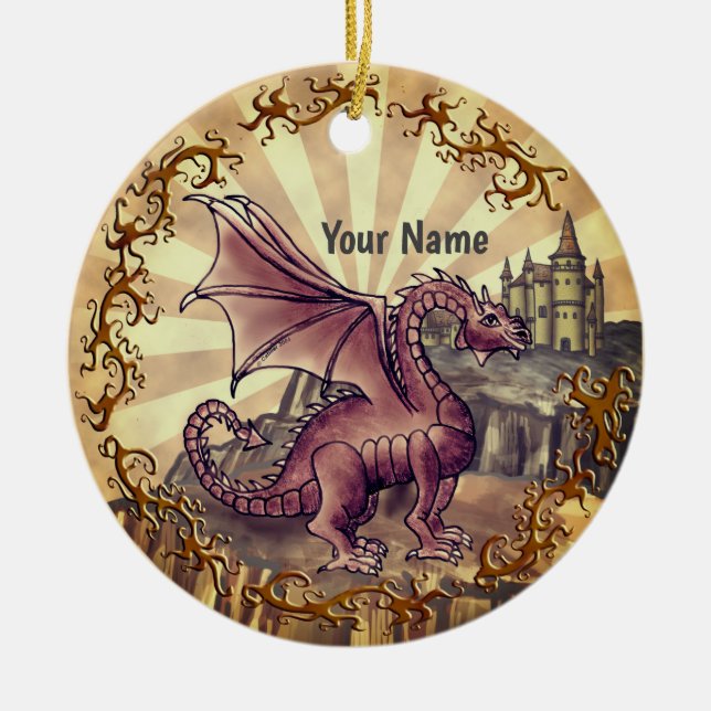 Sepia  Castle dragon  Ceramic Tree Decoration (Front)