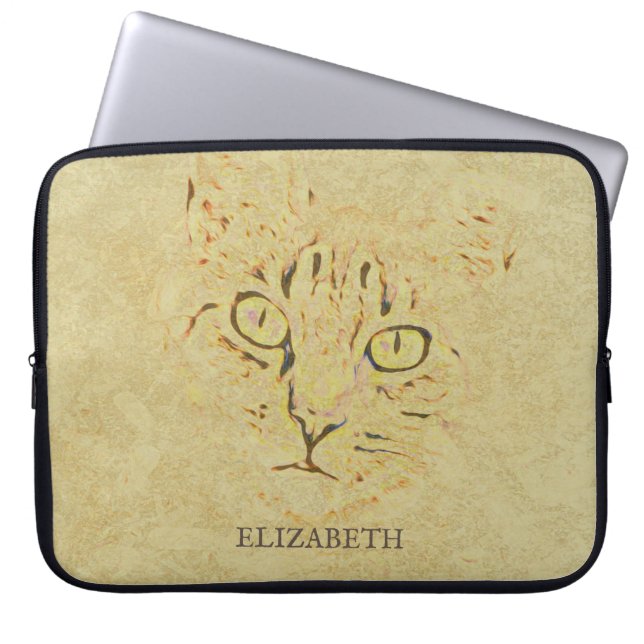 Sepia Cat Face Laptop Sleeve (Front)