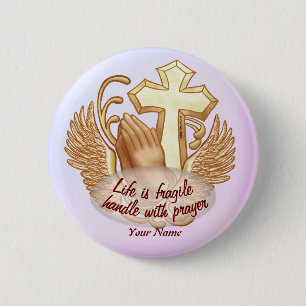 Sepia Christian Prayer Hands 6 Cm Round Badge