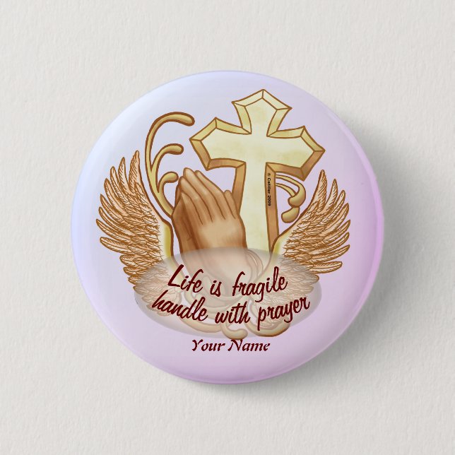 Sepia Christian Prayer Hands 6 Cm Round Badge (Front)