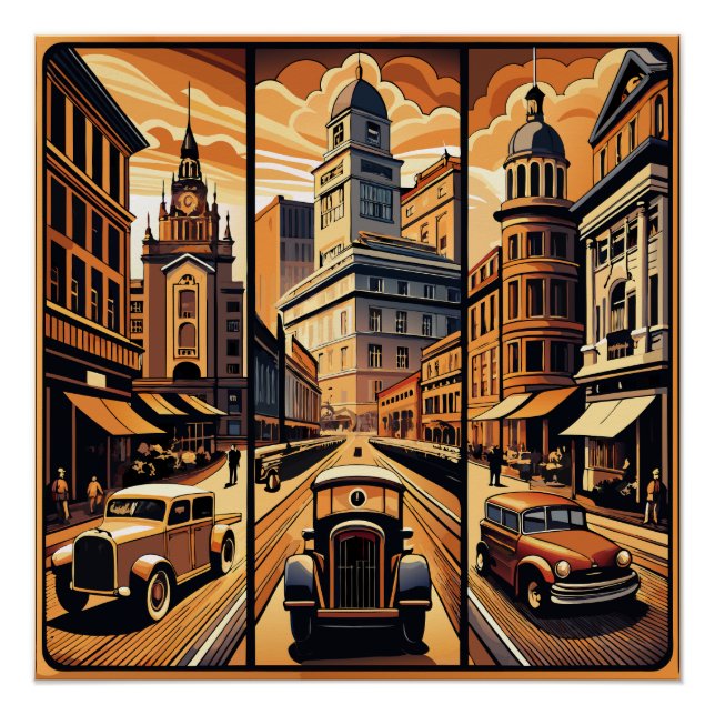 Sepia Cityscape Triptych Poster (Front)