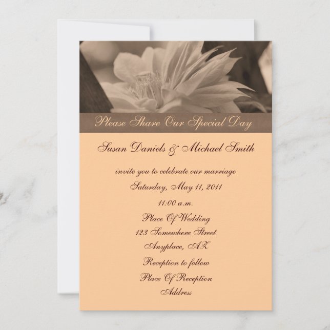 Sepia Clematis Flower Wedding  Invitation (Front)