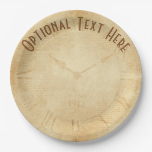Sepia Clock Face Steampunk Paper Plate