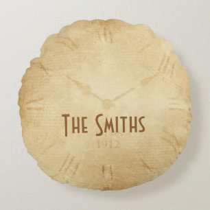 Sepia Clock Face Steampunk Round Cushion