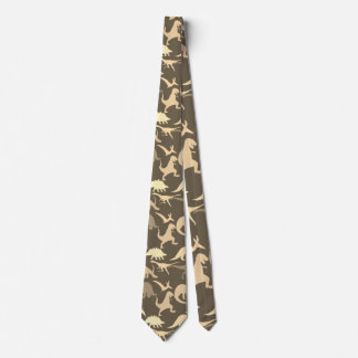 Sepia Colour Tone Dinosaur silhouette pattern. Tie