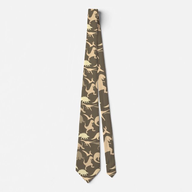 Sepia Colour Tone Dinosaur silhouette pattern. Tie (Front)