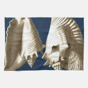 Sepia Conch Seashells Tea Towel