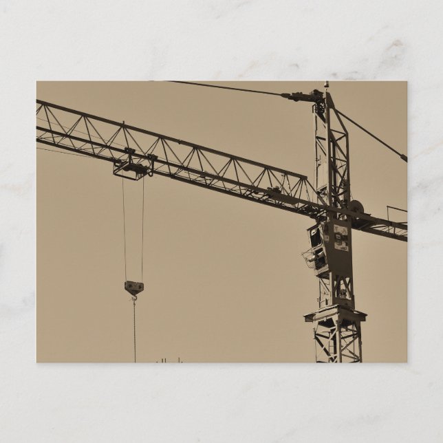 Sepia Construction Crane Postcard (Front)