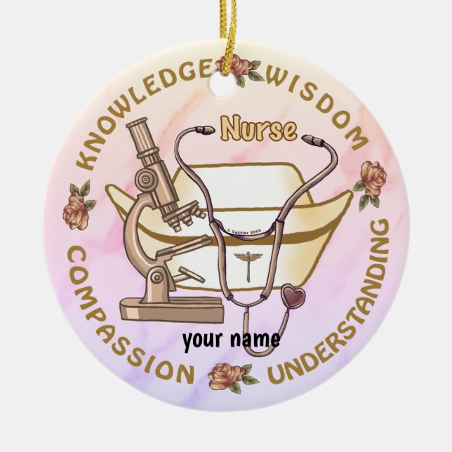 Sepia cool nurse  ceramic tree decoration (Front)