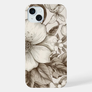 Sepia Cottagecore Floral Garden Cream Vintage iPhone 15 Plus Case