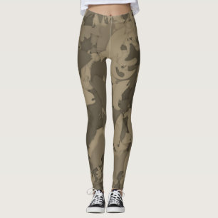 Sepia Country Girl Fishing Camouflage Pattern Leggings