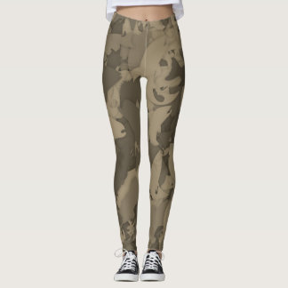 Sepia Country Girl Fishing Camouflage Pattern Leggings
