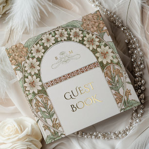 Sepia & Cream Gold Wedding Art Nouveau Guest Book