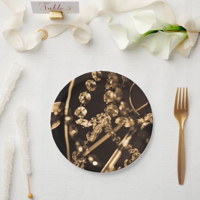 Sepia Crystal Chandelier Paper Plate (Wedding)