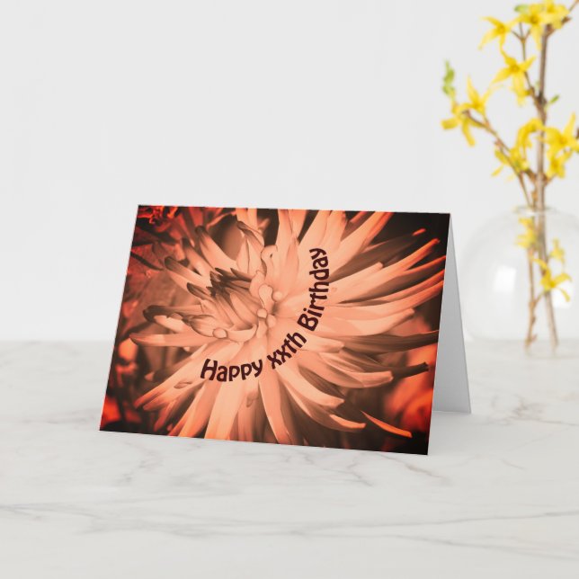 Sepia Dahlia Flower Personalised Birthday Card (Yellow Flower)