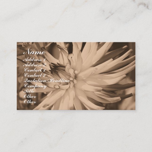 Sepia Dahlia Flower Photography Business Card (Front)