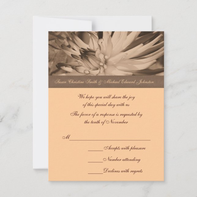 Sepia Dahlia Flower Wedding  RSVP Card (Front)
