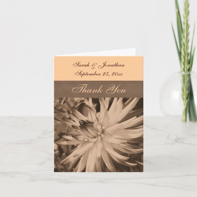 Sepia Dahlia Flower Wedding  Thank You Card (Front)