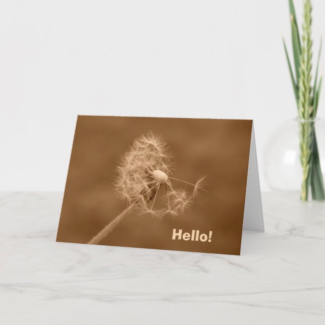 Sepia Dandelion Hello! Card (Blank Inside) (Front)