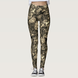 Sepia Death Head Hawk Moths Goth Raven with Roses Leggings