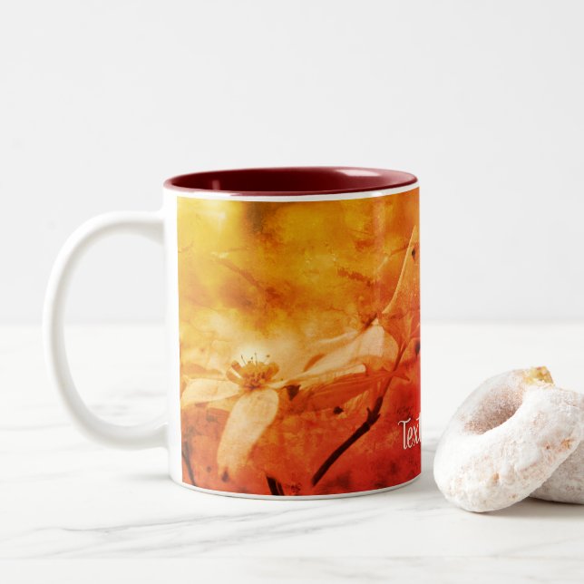 Sepia Dogwood Floral Art Personalised   Two-Tone Coffee Mug (With Donut)