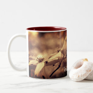 Sepia Dogwood Flowers Personalised Two-Tone Coffee Mug
