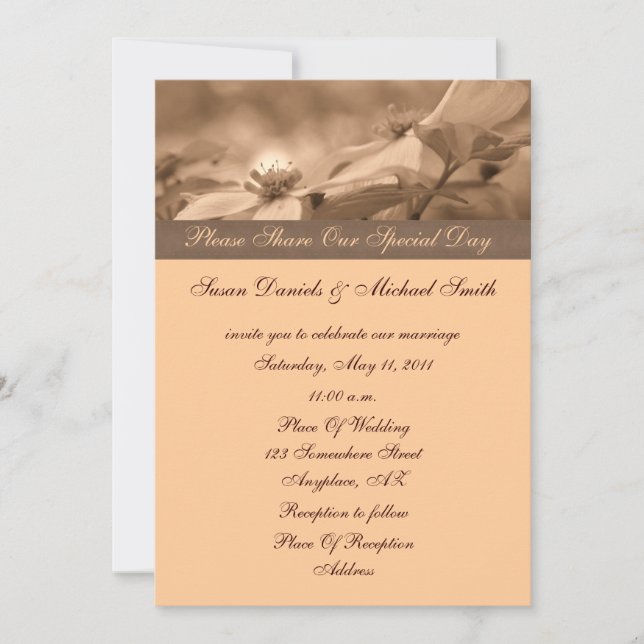 Sepia Dogwood Flowers Wedding  Invitation (Front)
