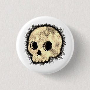 Sepia Dotted Halftone Skull Watercolor 3 Cm Round Badge