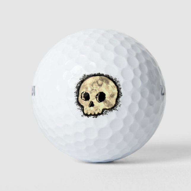 Sepia Dotted Halftone Skull Watercolor Golf Balls (Front)