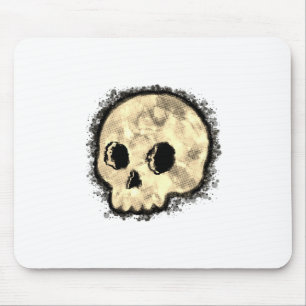 Sepia Dotted Halftone Skull Watercolor Mouse Mat