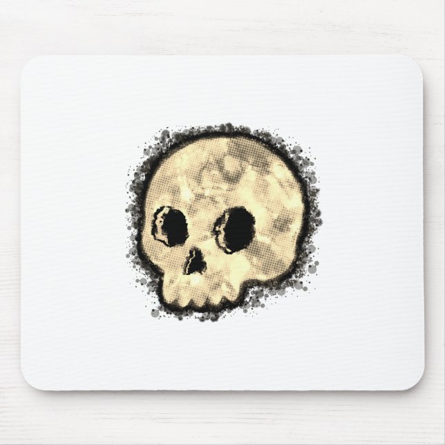 Sepia Dotted Halftone Skull Watercolor Mouse Mat (Front)