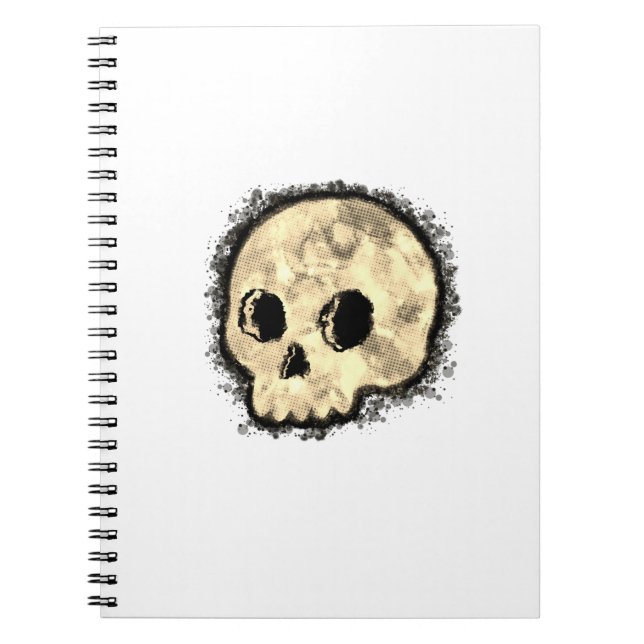 Sepia Dotted Halftone Skull Watercolor Notebook (Front)