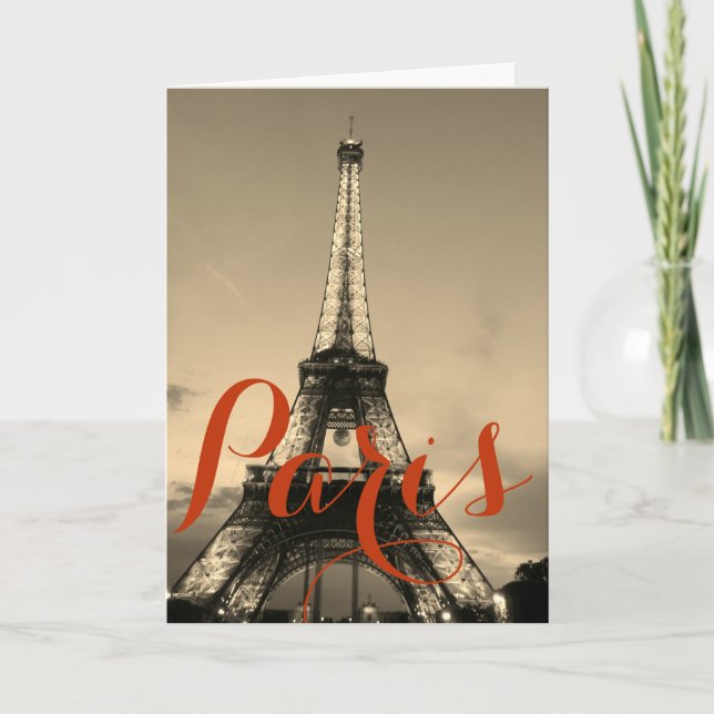 Sepia Eiffel Tower Paris France Vintage Travel Card (Front)