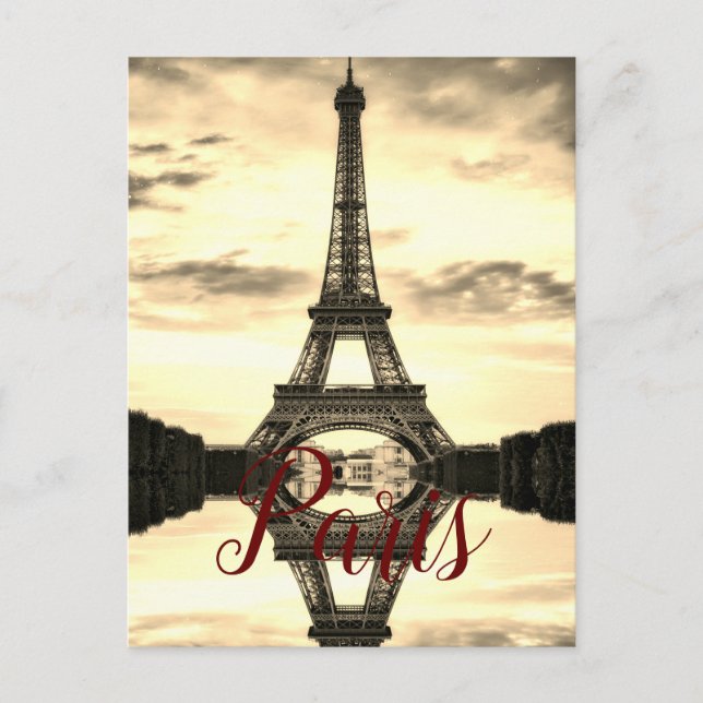 Sepia Eiffel Tower Paris Vintage European Travel Postcard (Front)