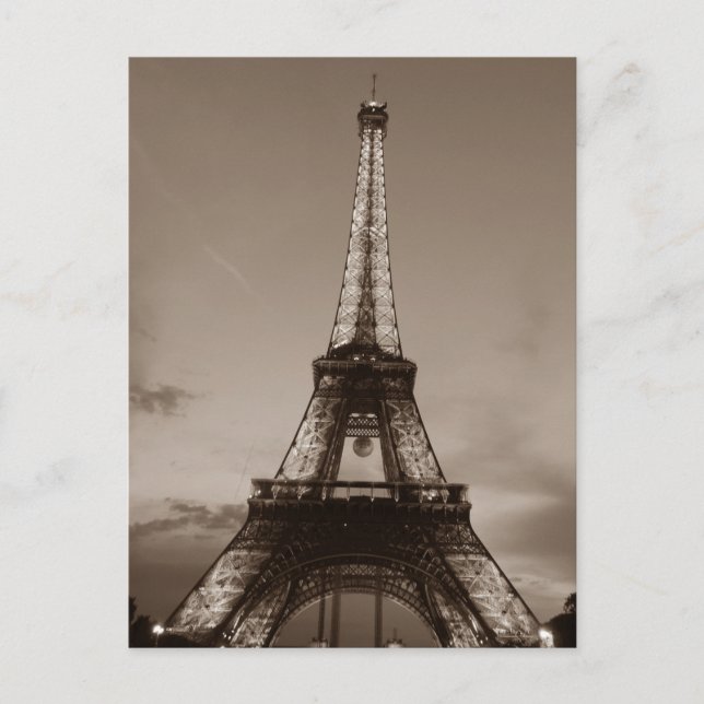 Sepia Eiffel Tower Romantic Evening of Paris Postcard (Front)
