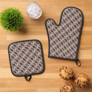 Sepia eye-like geometric diagonal pattern oven mitt & pot holder set