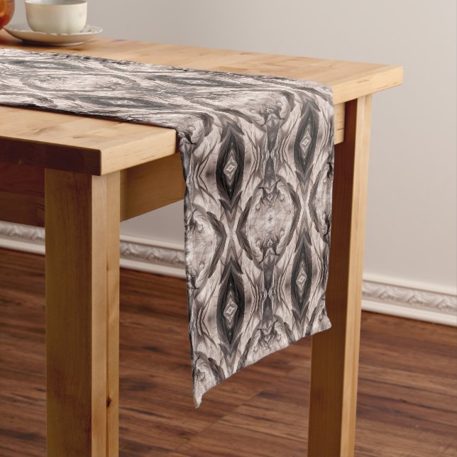 Sepia eye-like geometric pattern short table runner (In Situ)