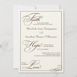 Sepia Faith Hope Love Script Wedding Invitation