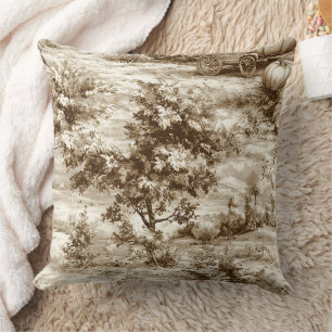 Sepia Farmhouse Pumpkin Toile Harvest Pattern Cushion