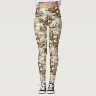 Sepia Farmhouse Pumpkin Toile Harvest Pattern Leggings