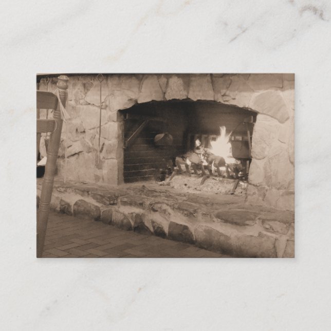 Sepia Fireplace Photo Business Cards (Front)