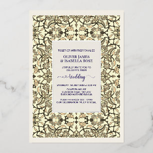 Sepia Floral Arabesque Wedding Invitation - Foil
