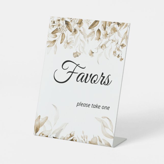 Sepia Floral Boho Baby Shower Favour Tablescape Pedestal Sign (Front)