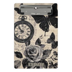 Sepia Floral Butterfly Wanderlust Compass Mini Clipboard