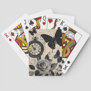 Sepia Floral Butterfly Wanderlust Compass Playing Cards