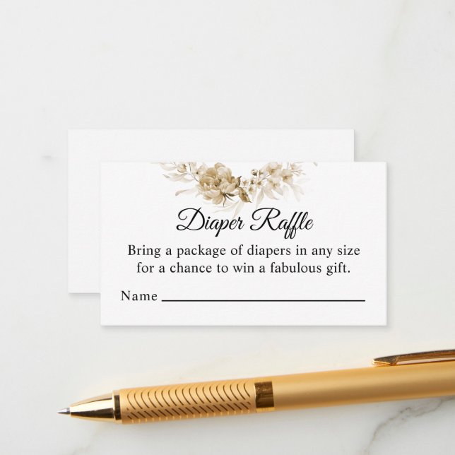 Sepia Floral Drop, Diaper Raffle Baby Shower Enclosure Card (Front/Back In Situ)