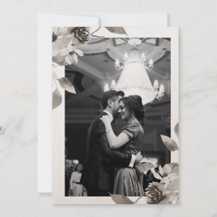 Sepia Floral Photo Watercolor Wedding Invitation