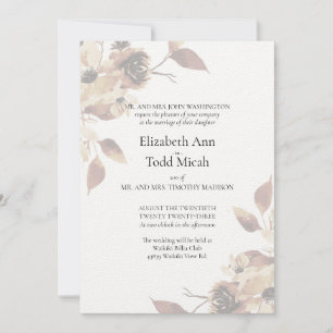 Sepia Floral Watercolor Wedding Invitation