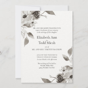 Sepia Floral Watercolor Wedding Invitation