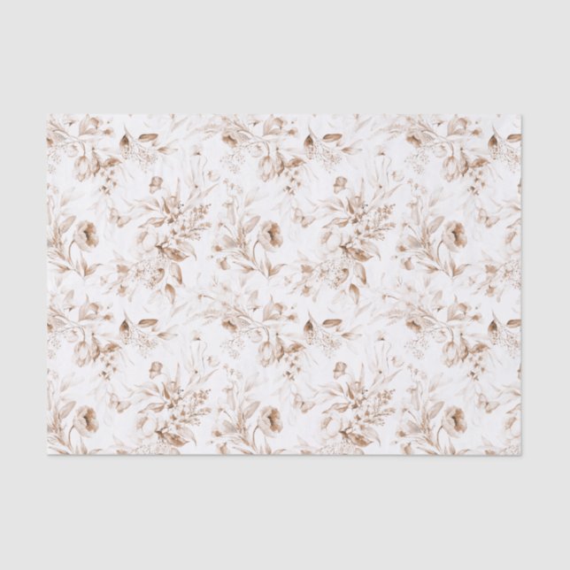 Sepia Florals on White Boho Baby Shower Tissue Paper (Front)